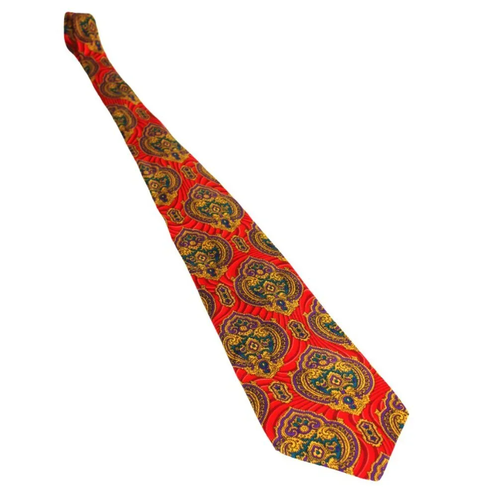 Vintage Versace Red Baroque Paisley Silk Tie Made in Italy
